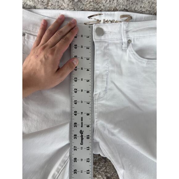 Seven7 Size 8 Breezy Crop Stretch Straight Leg Jeans White Button Zip Pocket - Picture 5 of 12
